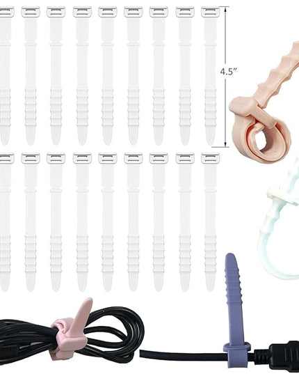 Silicone Zip Ties, Reusable Zip Ties, 20pcs Rubber Cable Ties Straps for Wire Management, Elastic Cable Organizer for Home Office Table Desk. White 4.5” Cord Ties (20 Pcs White)