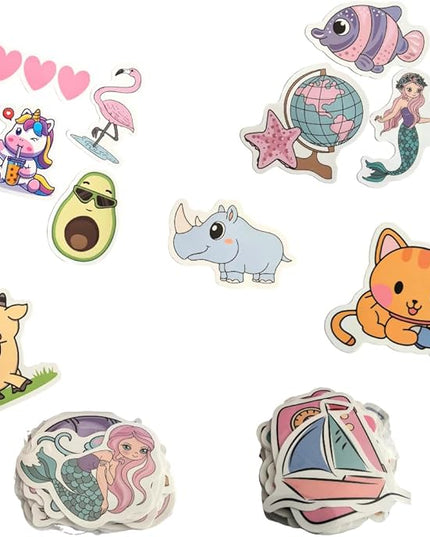 Cute Waterproof Stickers for Water Bottles, 4 Themes (Mermaid, Unicorn, Forest Animals, Trendy Icons) 200+ Stickers, 4-6cm Each, Ideal for Laptops, Scrapbooking & Gifts for age13+