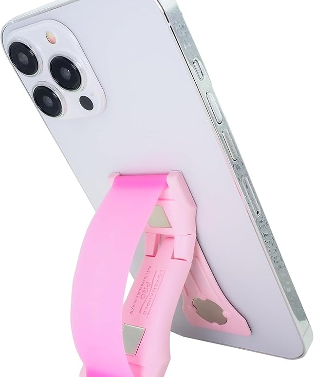 LOVEHANDLE PRO Premium Phone Grip - Silicone Phone Strap - Magnetic Phone Mount and Kickstand for Smartphone and Tablet - Bubblegum Pink Glow Silicone