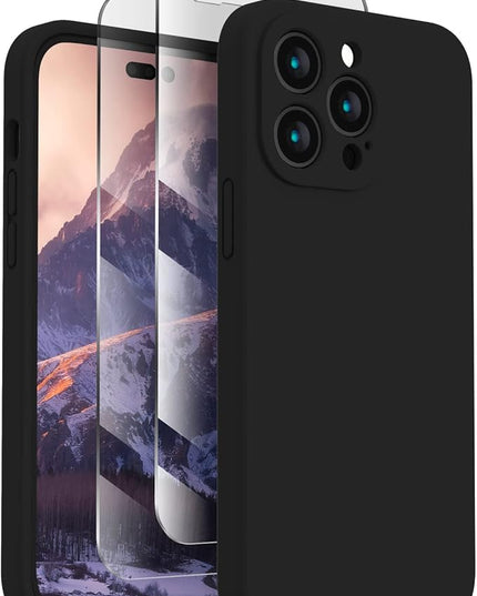 FireNova for iPhone 14 Pro Case, Silicone Upgraded [Camera Protection] Phone Case with [2 Screen Protectors], Soft Anti-Scratch Microfiber Lining Inside, 6.1 inch, Black