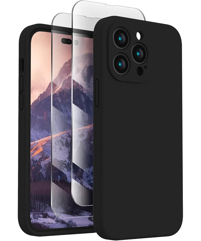FireNova for iPhone 14 Pro Case, Silicone Upgraded [Camera Protection] Phone Case with [2 Screen Protectors], Soft Anti-Scratch Microfiber Lining Inside, 6.1 inch, Black