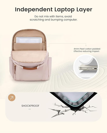 LOVEVOOK Laptop Backpack for Women, 17.3" Work Backpack Purse, Travel Personal Item Bag, Carry On Business Computer Bag, Casual Daypack for Office, School, or Gift, Soft Taupe
