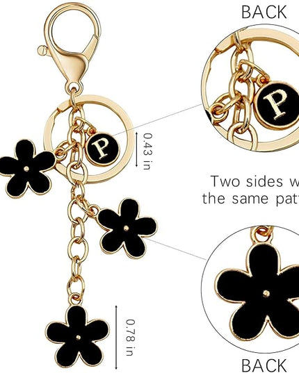 Cute Initial Letter Keyring for Women Girls Nice Flower Keychains for Handbag Backpack