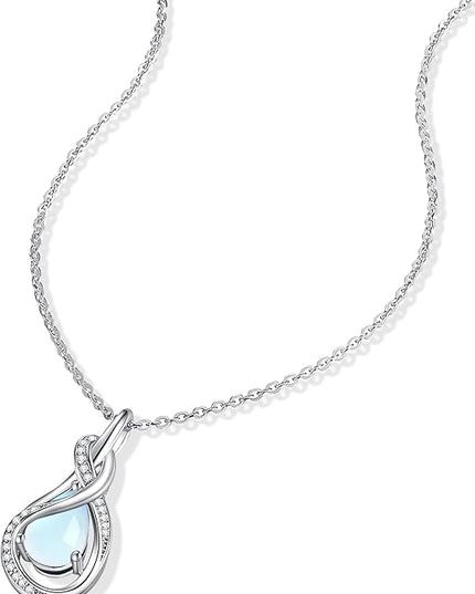 FANCIME TimelessTie Birthstone Necklace for Women White Gold Plated Sterling Silver Ribbon Design Jewelry Knot Pendant Fine Jewelry Gemstone Birthday Graduation Anniversary Christmas Gifts for Women Wife Mother Her