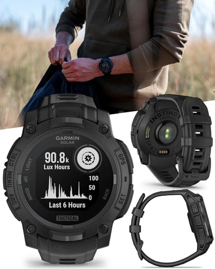 Wearable4U Garmin Instinct 3-50mm Tactical Edition, Solar Charging Display, Rugged Outdoor GPS Smartwatch, Applied Ballistics Support, LED Flashlight, Multi-Band GPS PowerBank Bundle