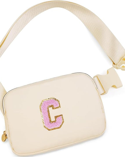 Uygafly Belt Bag Fanny Pack Crossbody Bags with Initials Letter Patch Cute Stuff Birthday Gifts for Teenager Girls Trendy Stuff for Teens | Khaki,C