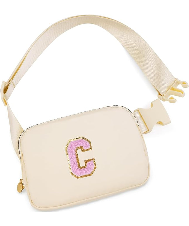 Uygafly Belt Bag Fanny Pack Crossbody Bags with Initials Letter Patch Cute Stuff Birthday Gifts for Teenager Girls Trendy Stuff for Teens | Khaki,C