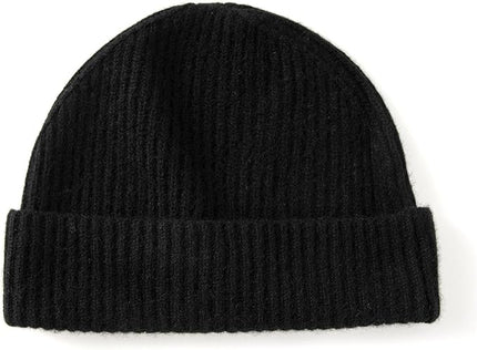 Villand 100% Cashmere Ribbed Cuffed Hat for Men, Ultra-Soft Men's Pure Cashmere Winter Ski Beanie