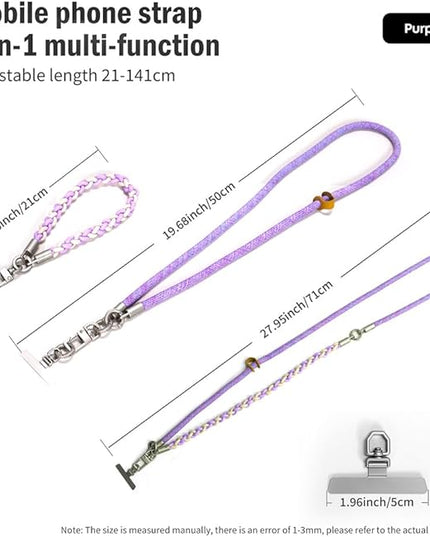 Besnfoto Phone Lanyard Crossbody Phone Strap 3-IN-1 Neck and Wrist strap for Cell Phone 360°Universal Metal Buckles and Tabs