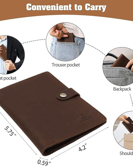Jack&Chris Genuine Leather Passport Holder For Travel, RFID Blocking Handmade Passport Holder with Card Case Organized & Safe, Quality Travel Essentials for Women and Men for Gifting, Red Brown