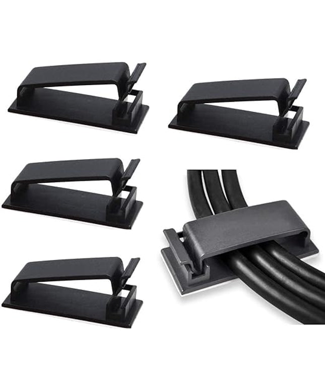 SOULWIT 50Pcs Self Adhesive Cable Management Clips, Cable Organizers Wire Clips Cord Holder for TV PC Ethernet Cable under Desk Home Office (Black)