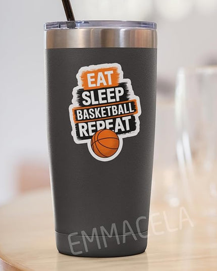(3PCS) Eat Sleep Basketball Repeat Sticker, Sport Stickers - Waterproof Vinyl Decal for Laptop, Water Bottle, Tumbler, Scrapbook Size 3" x 2.3 "