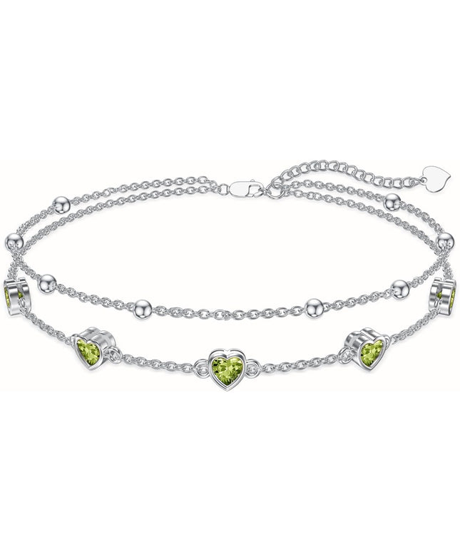 Dorunmo 925 Sterling Silver Heart Birthstone Anklet Bracelets for Women Best Mother's Day Birthday Jewelry for Wife Girlfriend Mom Daughter Her