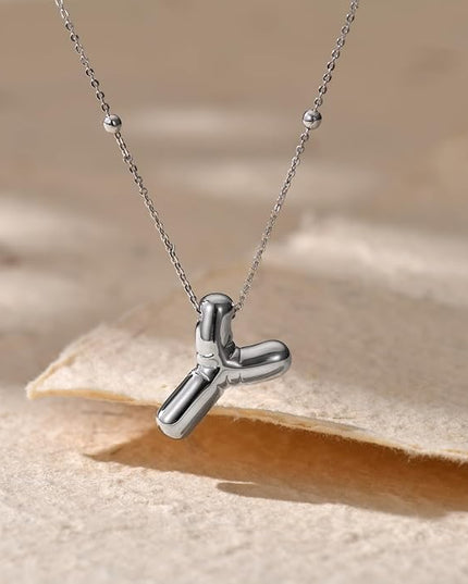 LUCA SMITH Initial Necklaces for Women, Dainty Balloon Bubble Letter, Name Letter Alphabet Pendant Layered Choker Chain Jewelry Gift