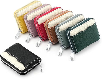 Linno RFID 20 Slots Credit Card Holder Genuine Leather Small Wallet for Women or Men with Zipper (New Purple)