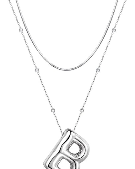 LUCA SMITH Initial Necklaces for Women, Dainty Balloon Bubble Letter, Name Letter Alphabet Pendant Layered Choker Chain Jewelry Gift