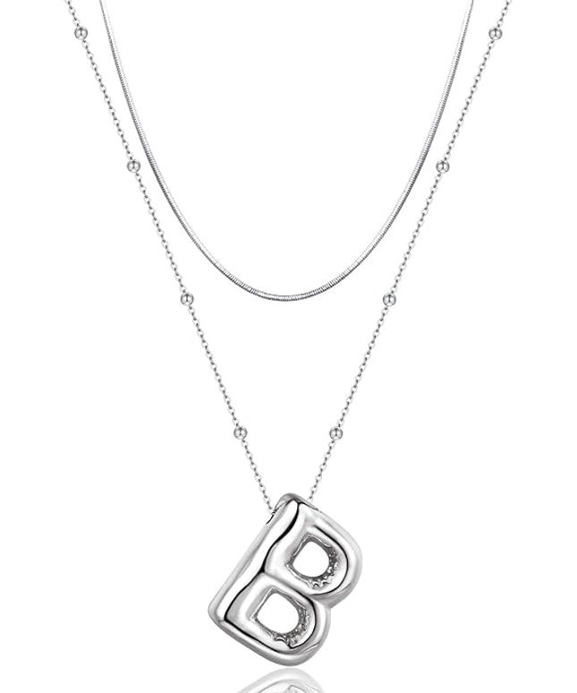 LUCA SMITH Initial Necklaces for Women, Dainty Balloon Bubble Letter, Name Letter Alphabet Pendant Layered Choker Chain Jewelry Gift