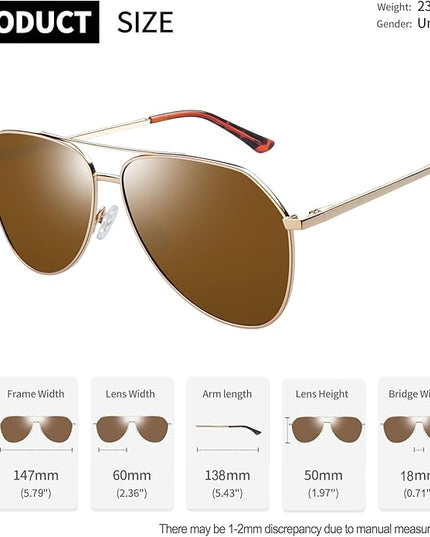 Joopin Polarized Metal Aviation Sunglasses Men, Classic Military Sun Glasses Women, Rectangle Shades UV400 Protection Costume