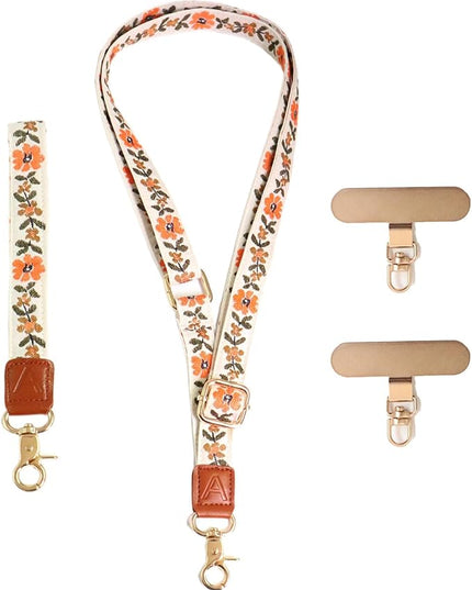 LEMEDE Phone Charm Lanyard, Gold Buckle Adjustable Crossbody and Wrist Strap with 2pcs 360-Degree Rotatable Phone Pad