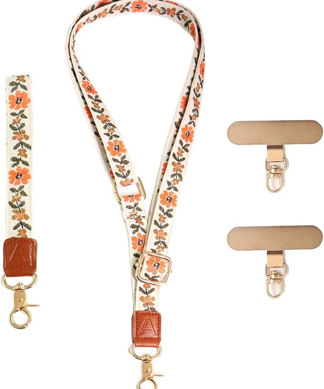 LEMEDE Phone Charm Lanyard, Gold Buckle Adjustable Crossbody and Wrist Strap with 2pcs 360-Degree Rotatable Phone Pad