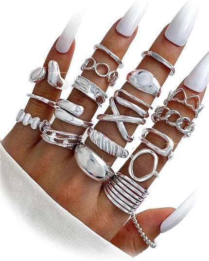 KISS WIFE Goldenen Silvery Black Kunckle Rings Set for Women, Dainty Simple Trendy Cute Stackable Finger Rings Pack, Perfect for Stacking Layering on Thumb and Knuckle, Mixed Size, Jewelry Gift