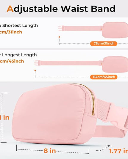 Cwualo Belt Bag Zipper Fanny Pack Crossbody Bags for Women,Fashion Nylon Waist Packs, Water Repellent Two Way wear with Adjustable Strap Gifts for Teenage Girls Women Men(pink)
