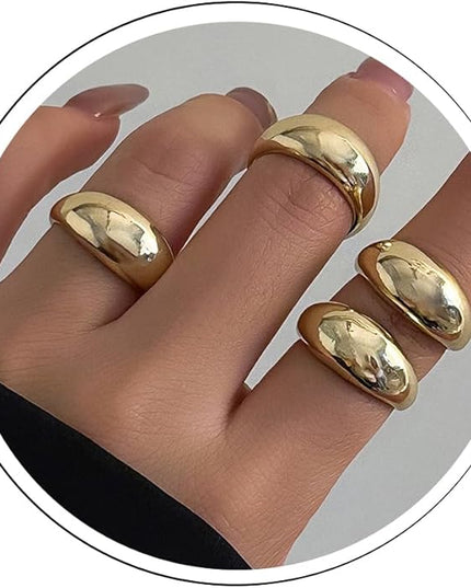 GiftInBox Gold Chunky Rings Set for Women Open Stacking Knuckle Ring Adjustable Round Dome Rings Set Minimalist Irregular Statement Women Ring Jewelry Gift