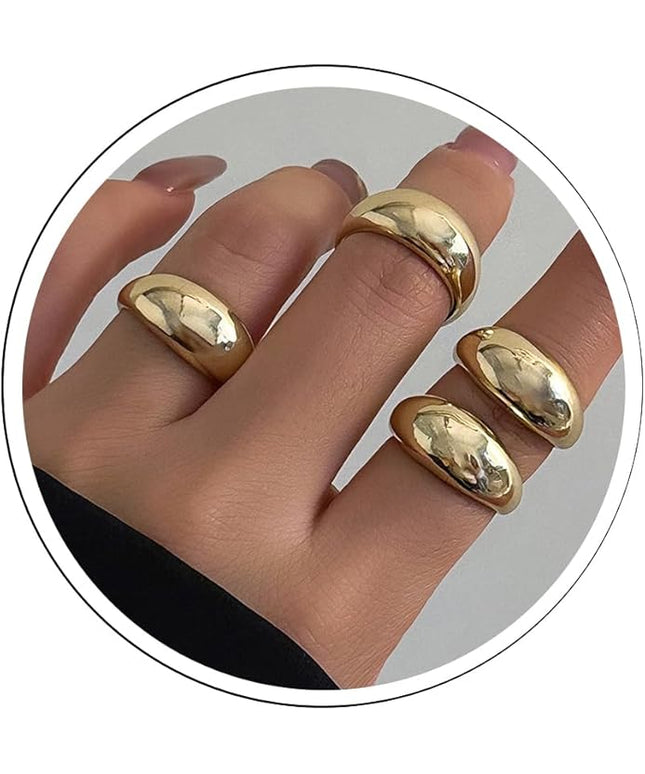 GiftInBox Gold Chunky Rings Set for Women Open Stacking Knuckle Ring Adjustable Round Dome Rings Set Minimalist Irregular Statement Women Ring Jewelry Gift
