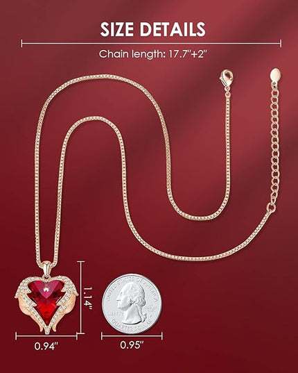 CDE Christmas Gifts for Women Angel Wings Necklace for Women with Birthstone, Love Heart Silver Tone/Gold Tone Pendant, Ideal Anniversary or Birthday Jewelry Gifts for Wife Girlfriend Her