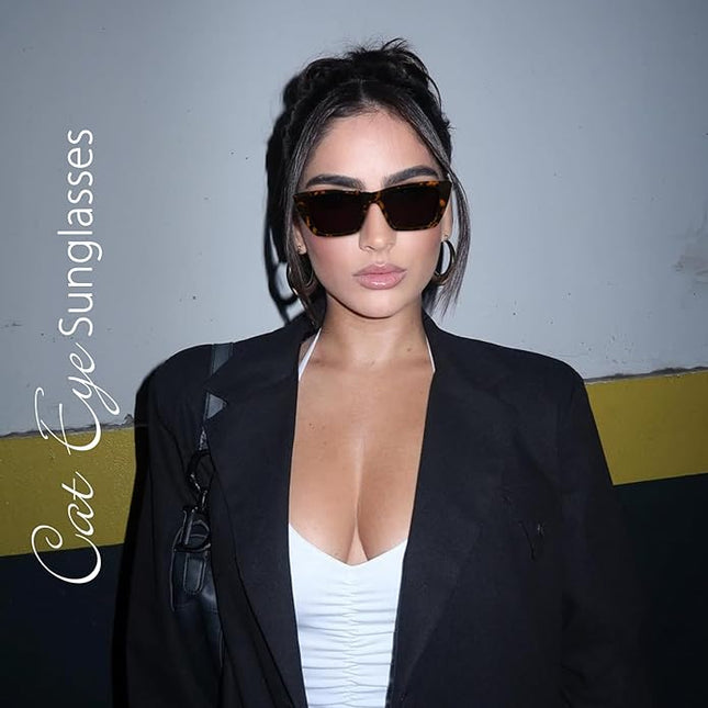 WOWSUN Narrow Small Vintage Polarized Cat Eye Sunglasses for Women