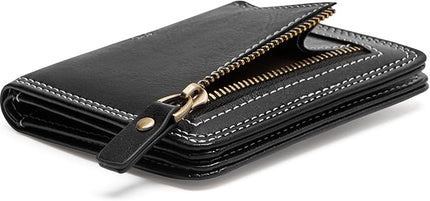TFKGS Slim Wallet for Women RFID Wallet Women Small Wallets Woman Thin Credit Card Holder RFID Blocking Bifold Compact Pocket Ladies Leather Black Mini Purse