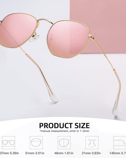 MEETSUN Polarized Hexagon Sunglasses for Women Men Polygon Square Sun Glasses UV400 Protection Metal Frame
