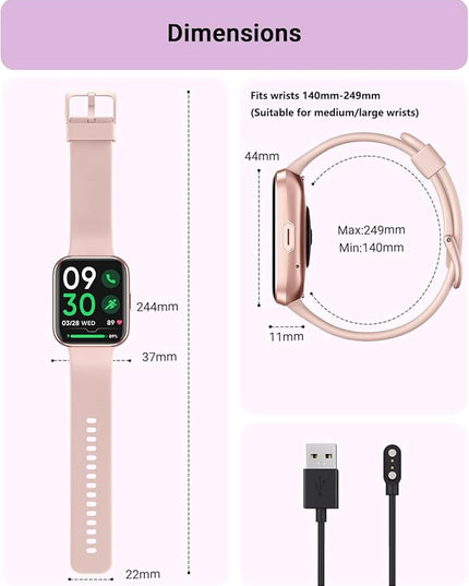 Tensky Smart Watch for Women Android & iPhone, Alexa Built-in, 1.8" Touch Screen Fitness Tracker with Answer/Make Calls, 3ATM Waterproof Heart Rate/Sleep/SpO2 Monitor, Pedometer, 100+ Sport Modes