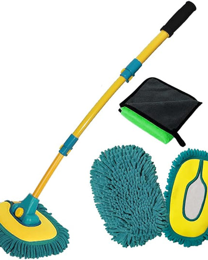 Car Wash Brush with Long Handle, Car Wash Mop Mitt with 2 Replacement Head , Extension Pole Car Brush Cleaning Kit for Cars Trucks
