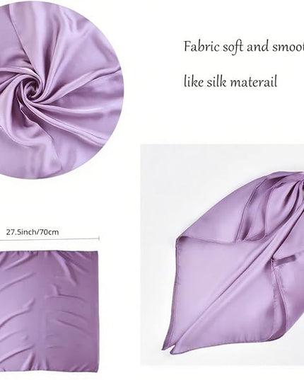 CHUNG Women's Square Satin Scarf 27.5" Bandanas Solid 50s Retro Neck Scarves Emulation Silk Handbag Hair Ribbons Necktie