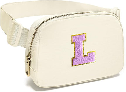Gitus Gifts for 8 9 10 11 12 Year Old Girls Belt Bag Fanny Pack Crossbody Bags with Initial Letter Patch Cute Stuff Birthday Gifts for Teen Girls Women Personalized Trend Stuff (Ivory-L)