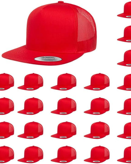 Yupoong 5-Panel YP Classic Trucker Cap | High Profile Flat Visor Snapback | OSFM | Bulk Packs Available