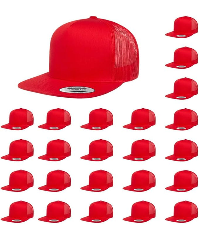 Yupoong 5-Panel YP Classic Trucker Cap | High Profile Flat Visor Snapback | OSFM | Bulk Packs Available