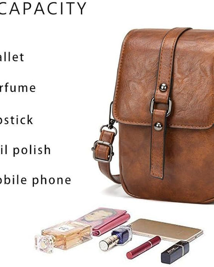 myfriday Vintage Crossbody Phone Bag for Women, Small PU Leather Shoulder Purse and Handbag with Tassel&Rivet Decoration