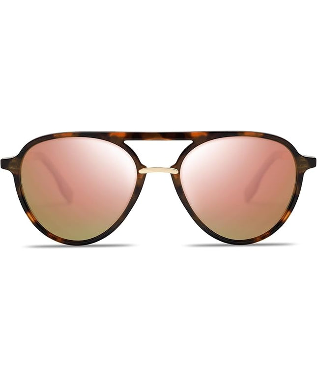 SOJOS Retro Aviator Polarized Sunglasses for Women Men Double Bridge Ladies Shades