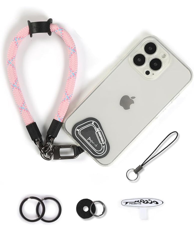 project-cb Hand Wrist Phone Strap,Phone Lanyard Patch ×2,Cell Phone Case Holder,Wristlet Strap for Key,AirPods,Camera (Pink, 15.7inch)