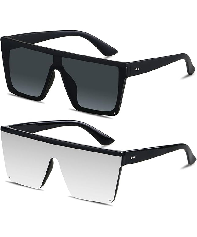 LYZOIT Square Oversized Sunglasses for Women Men Big Flat Top Fashion Shield Large UV Protection Rimless Shades