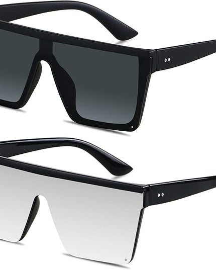 LYZOIT Square Oversized Sunglasses for Women Men Big Flat Top Fashion Shield Large UV Protection Rimless Shades