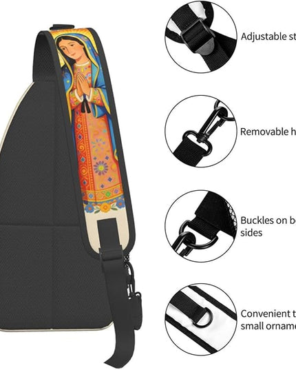 Our Lady of Guadalupe Sling Bag Crossbody Bags Clovers Chest Bag for Travel Hiking for Men Women Flower Mary 5
