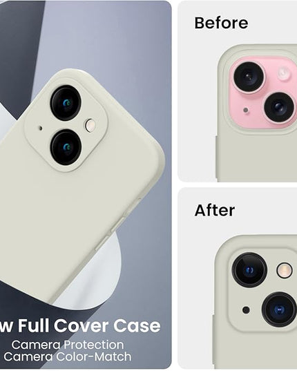 FireNova Designed for iPhone 15 Plus Case, Silicone [Camera Protection] Case with [2 Screen Protectors], Soft Anti-Scratch Microfiber Lining Inside, 6.7 inch, Stone