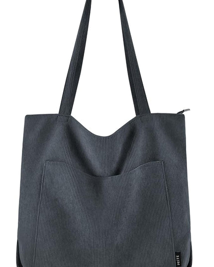 Prite Corduroy Tote Bag for Women Large Shoulder Bag with Zipper and Pockets for College Work Travel Shopping
