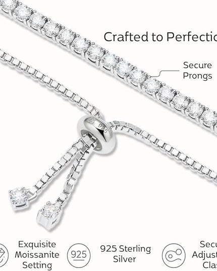 LOVE&LOVE Moissanite Tennis Bracelet for Women, Adjustable 18K Gold Plated 925 Sterling Silver Bracelet, 3/4mm D VVS1 Round Cut, Luxury Jewelry Gift for Wife Mom Girlfriend Birthday Anniversary