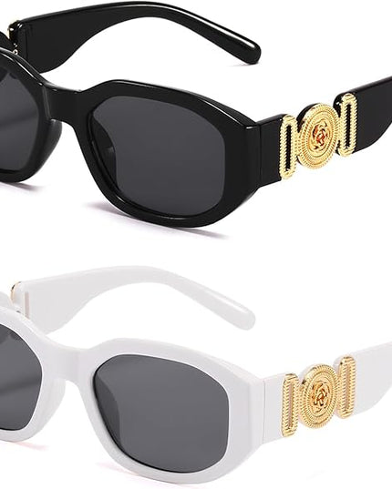 BUTABY Rectangle Sunglasses for Women Retro Driving Glasses 90’s Vintage Fashion Irregular Frame UV400 Protection