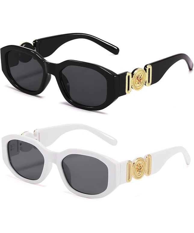 BUTABY Rectangle Sunglasses for Women Retro Driving Glasses 90’s Vintage Fashion Irregular Frame UV400 Protection