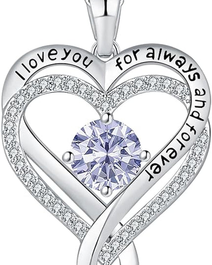Jewelry for Women Wife Infinity Heart Birthstone I Love You Necklace S925 Anniversary Women Necklaces for Her Wife Birthday Gift Ideas, Birthday Present for Girlfriend Mom Daughter Sterling Silver